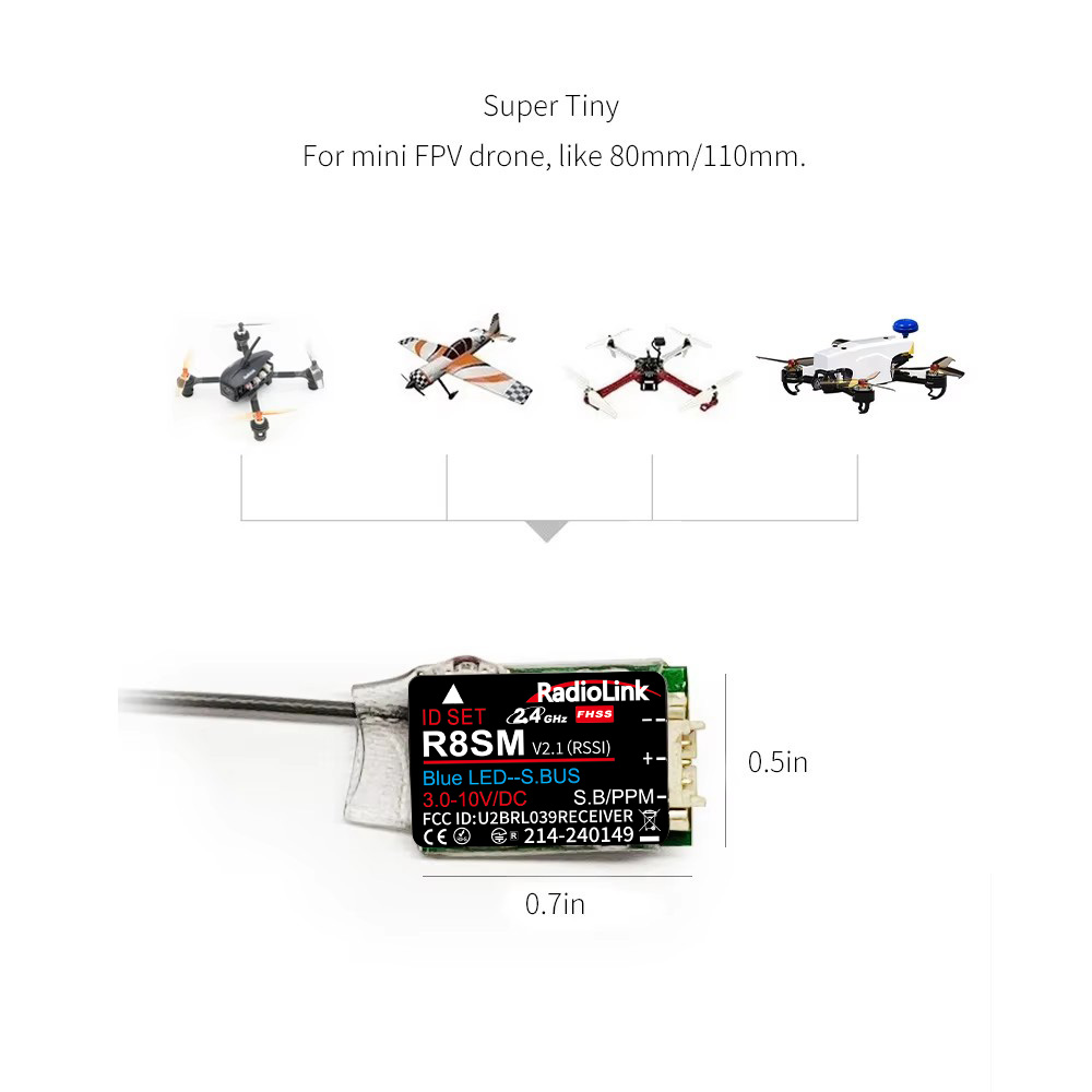 Receiver Sbus 8Ch - RadioLink R8SM 8CH 2.4GHz 초소형 미니